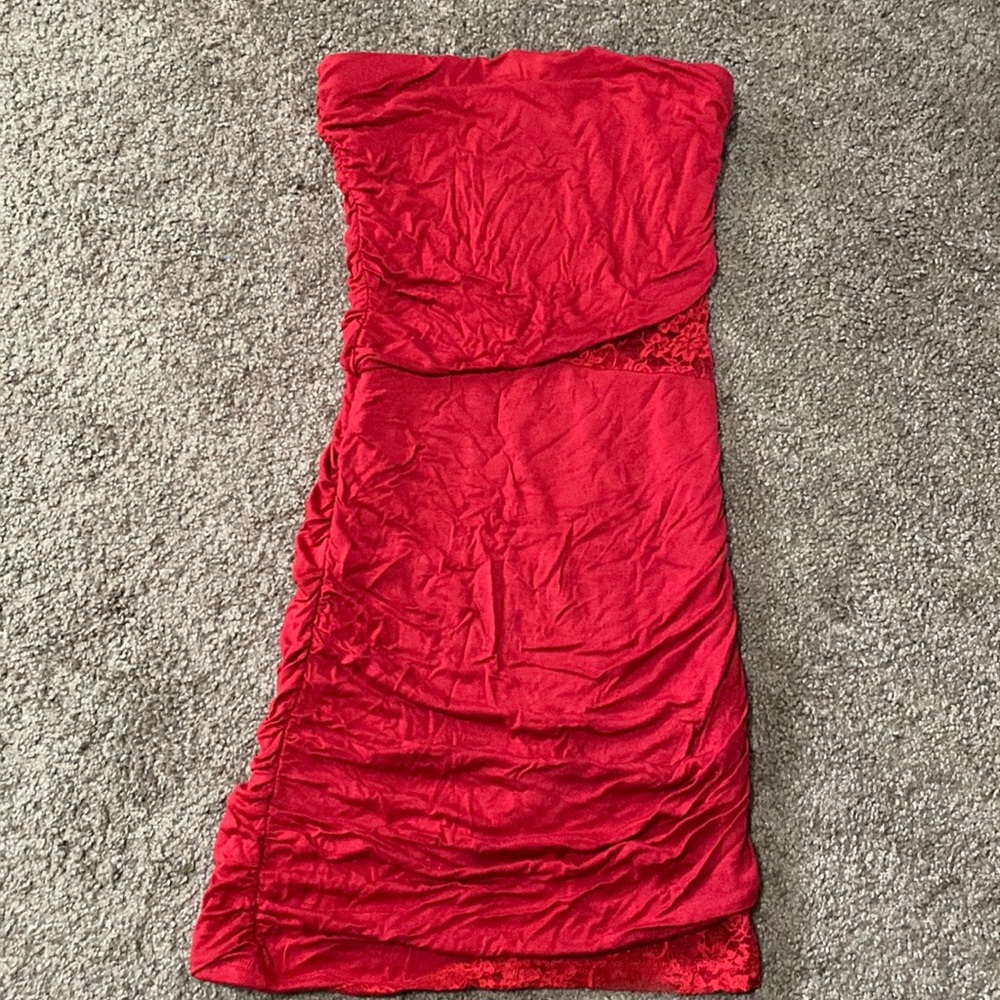 Imagenation Red Strapless Mini Dress w/Lace cutouts